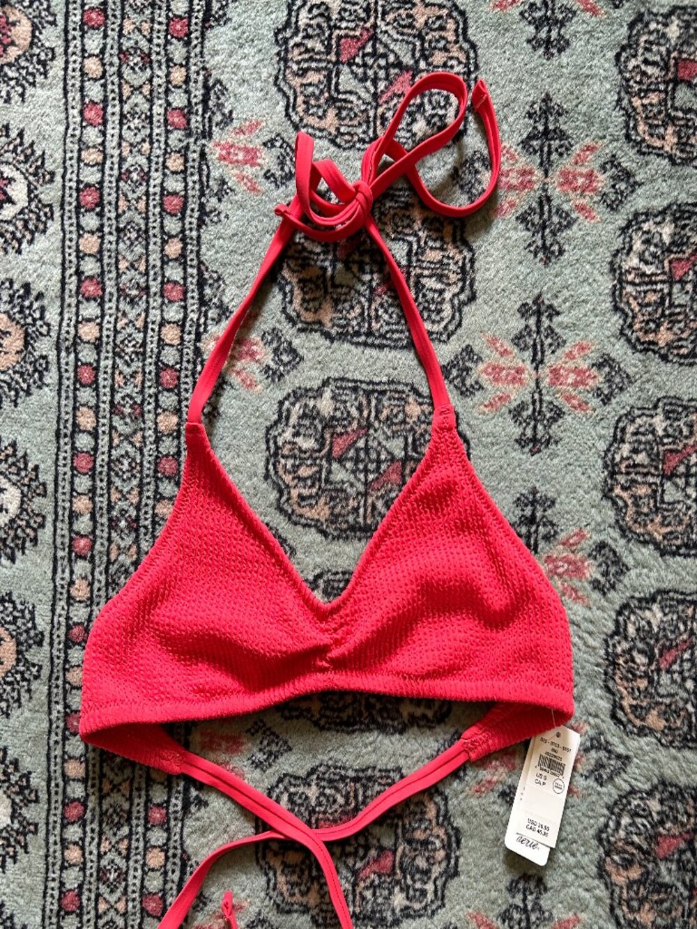 Aerie Red Ribber Halter Bikini Top Small NWT